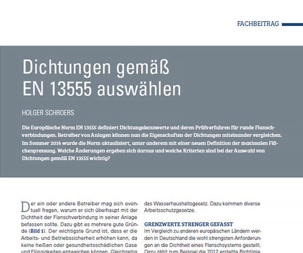 Dichtungen gemäß EN 13555 auswählen