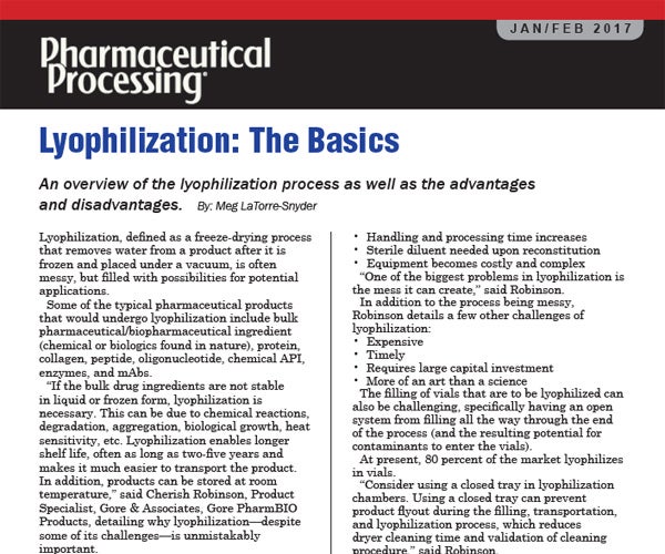 Thumbnail image of Pharmaceutial Processing article reprint