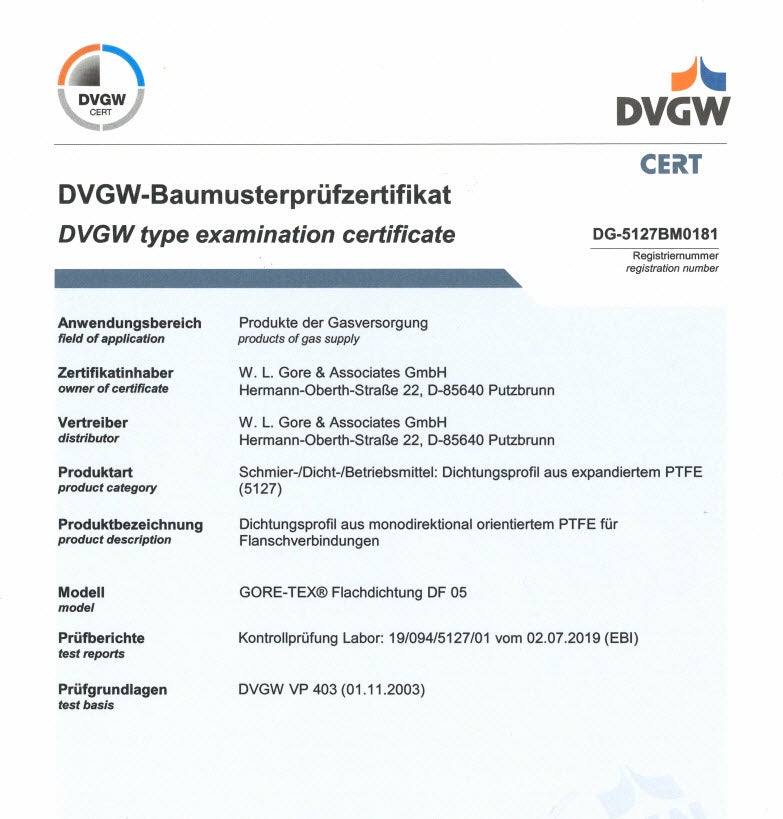 Erdgaseinsatz (Baumusterprüfung DVGW)