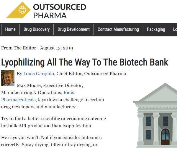 Snapshot of article 'Lyophilizing All the Way to the Biotech Bank"