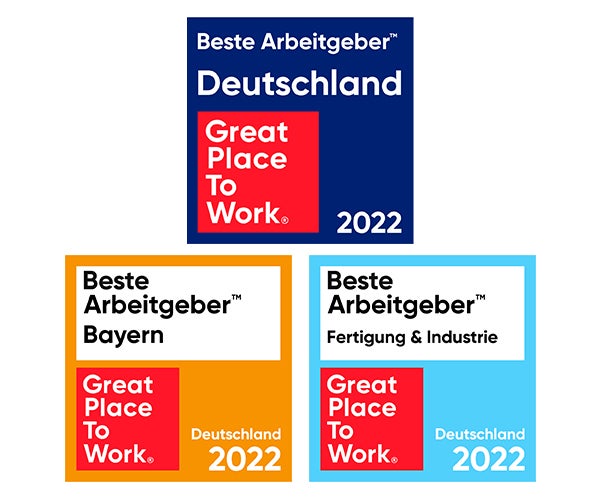 A collection of the three Great Place to Work award logos that Gore Germany earned.