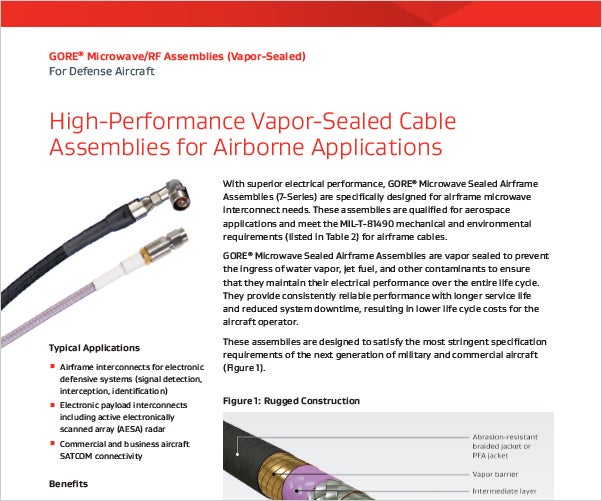 High-Performance Vapor-Sealed Cable Assemblies for Airborne Applications