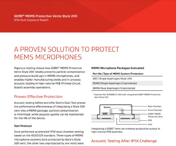 Image: GORE® MEMS Protective Vents Style 200 IP5X Dust Exposure Report