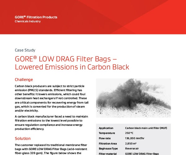 Image of case study GORE® LOW DRAG Filter Bags – Lowered Emissions in Carbon Black