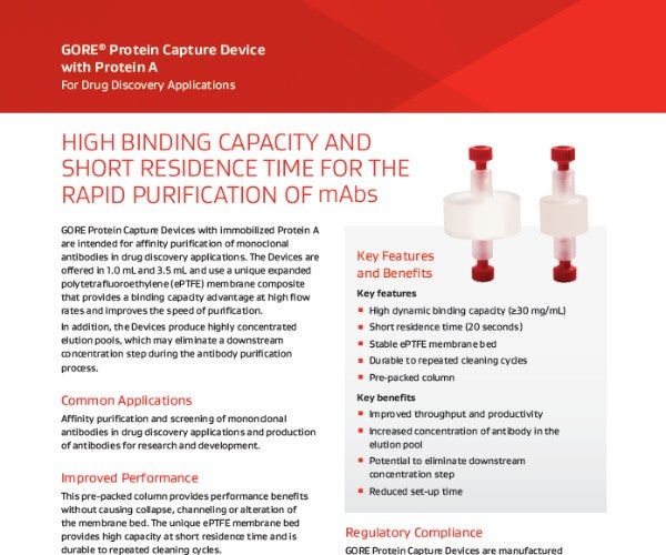Image of Data Sheet for GORE® Protein Capture Devices
