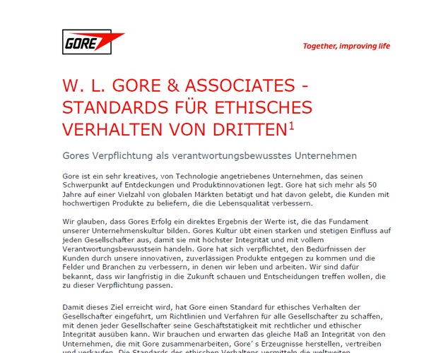 Standards of ethical conduct for third party representatives document in German