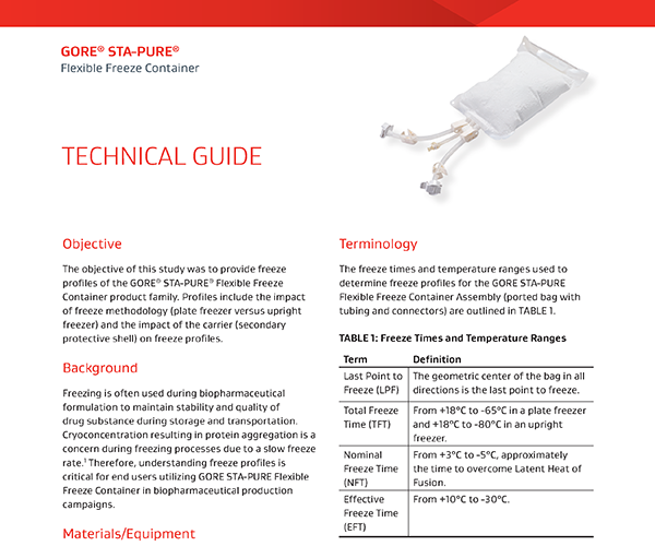 GORE STA-PURE Flexible Freeze Container Technical Guide Image