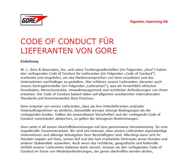 The first page of the supplier code of conduct document.
