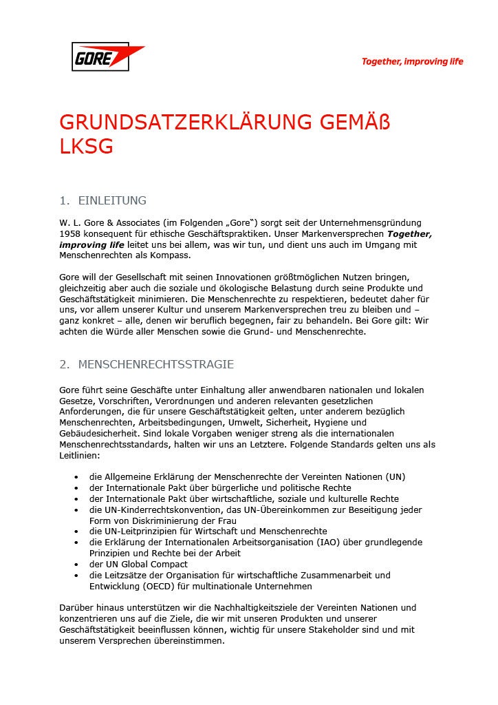 Grundsatzerklärung gemäß LkSG