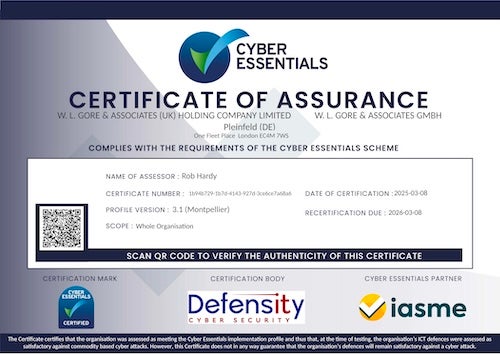image of CyberEssentials Certificate of Assurance