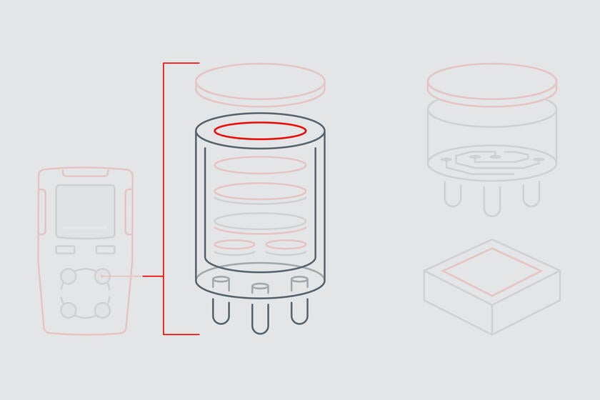 Die Infografik hebt die Membran hervor, die für die Diffusionskontrolle in einem elektrochemischen Gassensor verantwortlich ist.