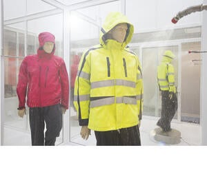 Mannequins with GORE-TEX Garments on in a rain room.